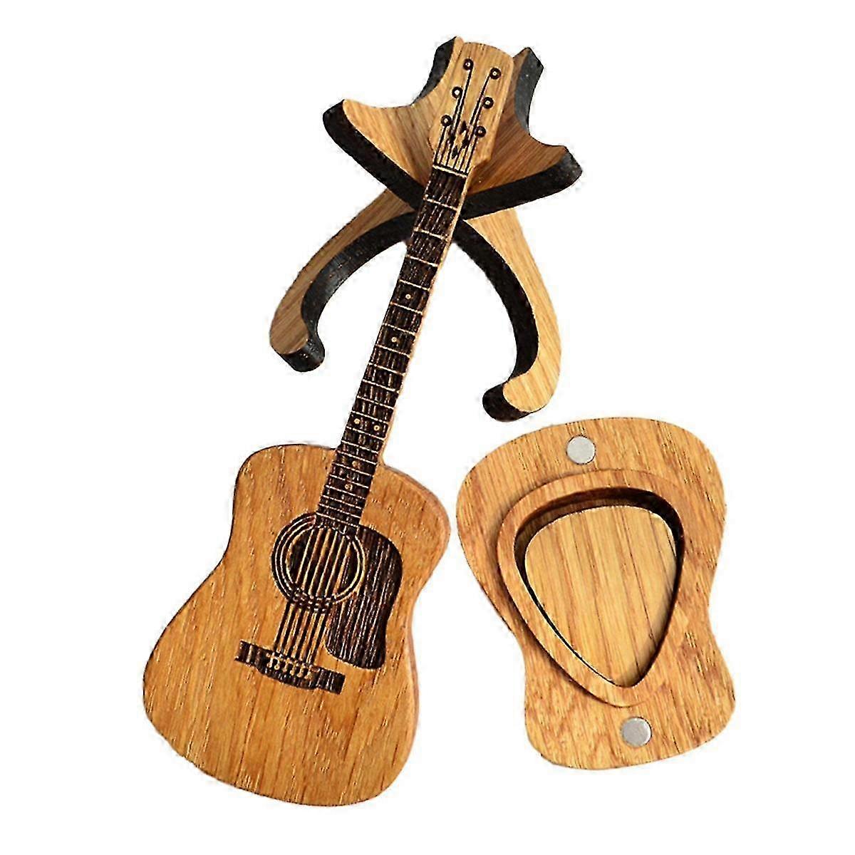 Trä Gitarr Plocket fodral med Stativ, 3 Unika Gitarr Plocket Fodral, Gitarr Form Gitarr Plocket Yyds
