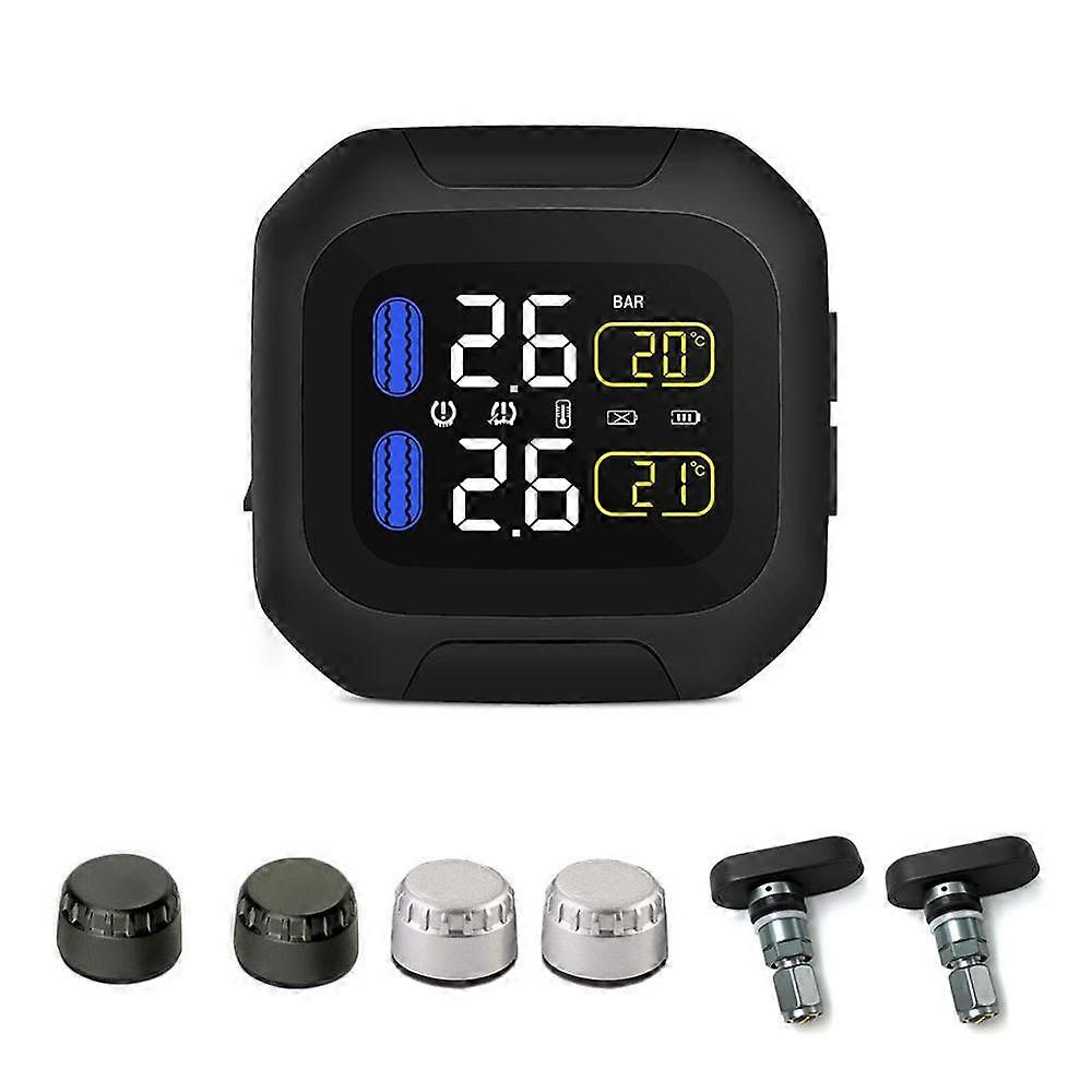 Motorcycle Tire Alarm 2 External Sensor Moto TPMS System External Digital LCD Monitor Safety Alarm