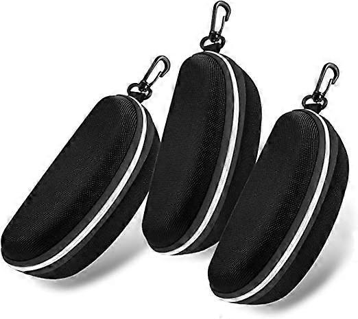 3pcs Portable Travel Zipper Hard Eyeglasses and Sunglasses Case with Plastic Hook