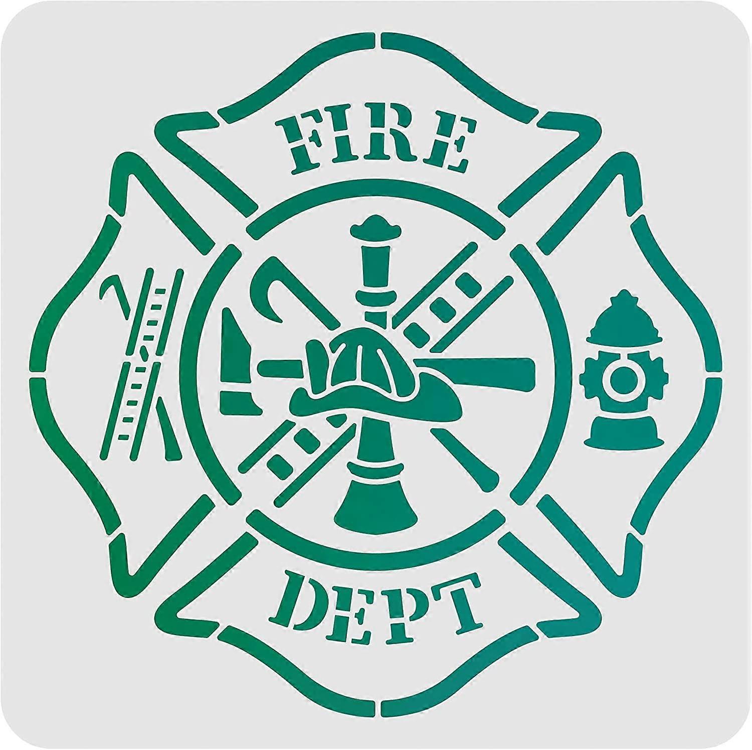 1pc Fire Department Stencil 12"x12"/30x30cm Maltese Cross Stencil with Fire Hydrant Pattern Reusable Plastic Painting Stencil for Firefighter Departme