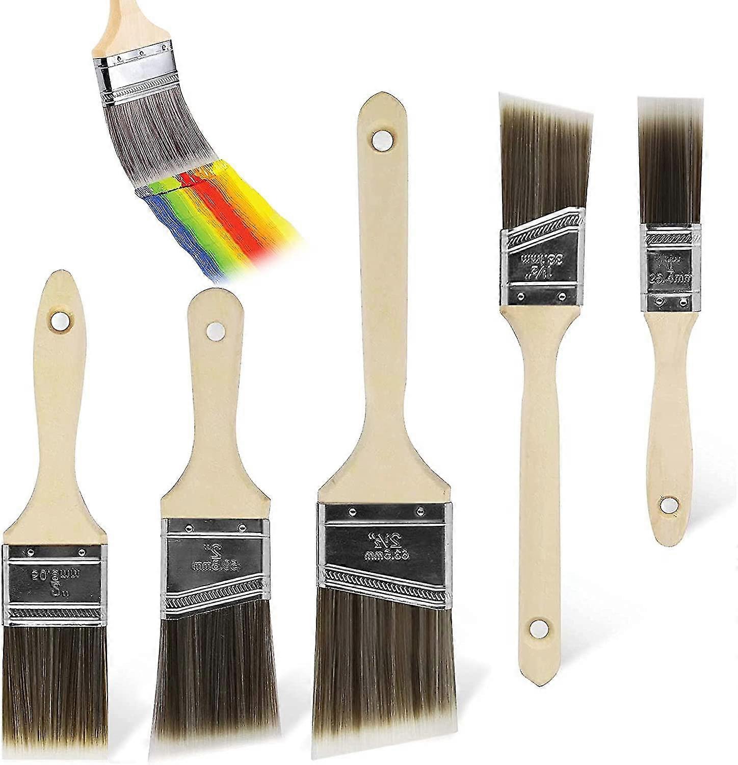 Paint Brushes, 5 Pack Paint Brushes With Wooden Handle, Flat Bristle Paint Brushes, Professional Paint Brushes, Flat Paint Brushes With Wooden Handle(
