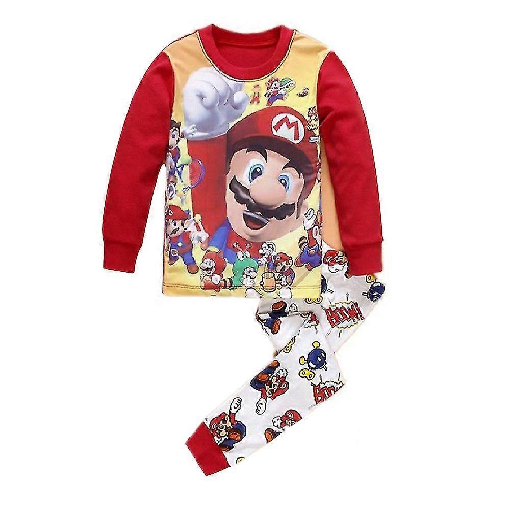 Super Mario teema pojat lasten pitkähihainen pyjamasetti Pjs yöasut yöasut pyjamat asu -NMAOV