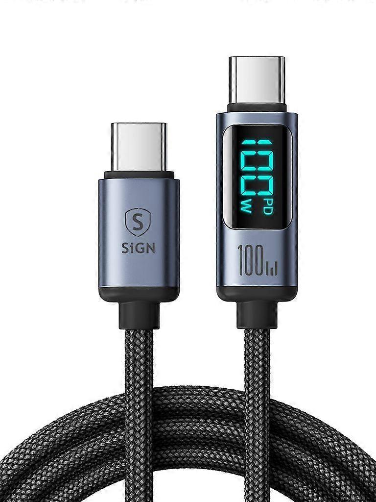 USB-C to USB-C Cable 100W with Display, 1.2m - Black
