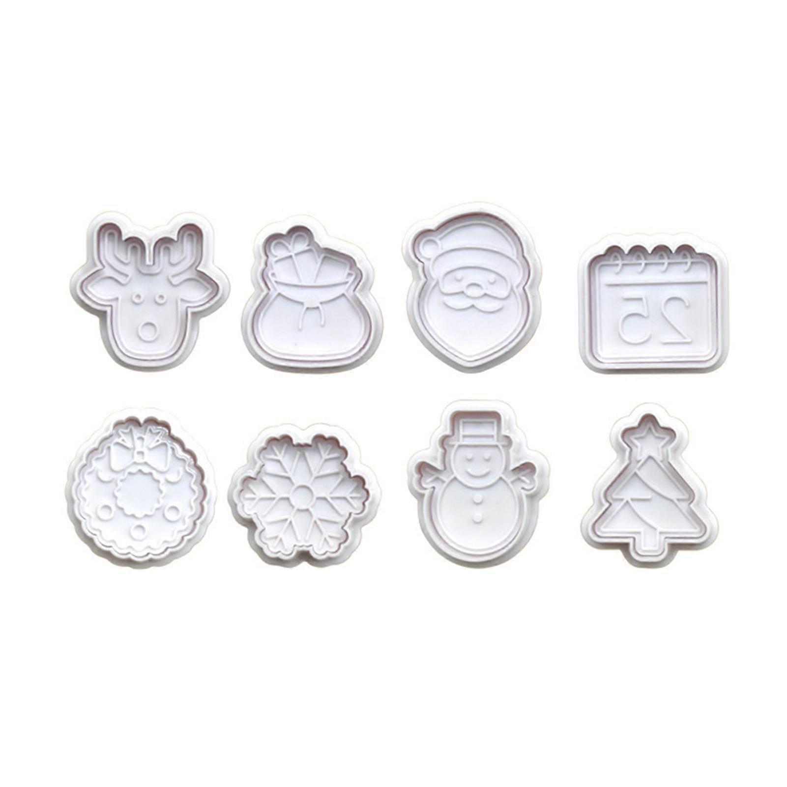 8Pcs Christmas Cookie Cutters Set Cute Santa Claus Snowman Snowflake Shapes BPA-Free Reusable Waffle Cookie Stamp Mold for DIY Baking Cake Pastry