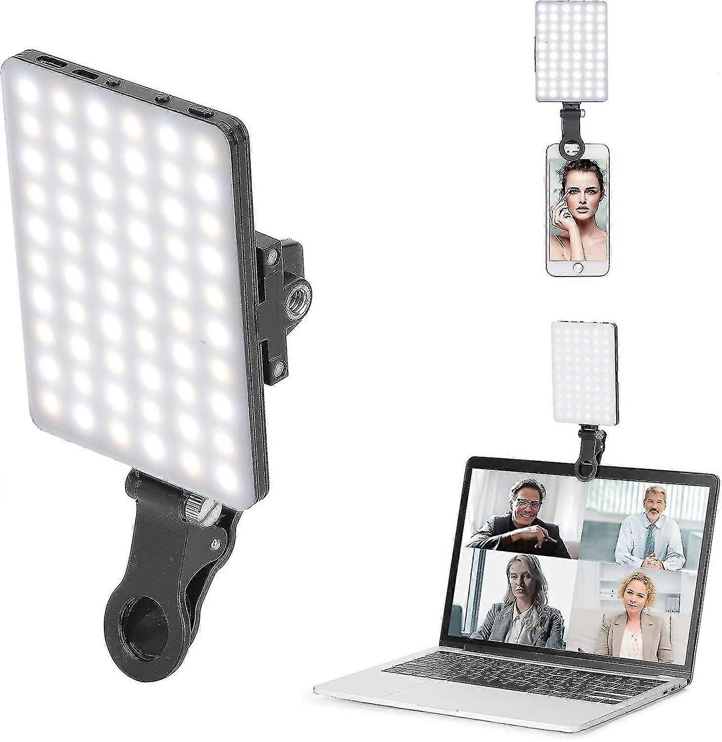 30 Led High Power Rechargeable Clip Fill Video Light With Front Back Clip,for Phone, Iphone, Android, Ipad, Laptop