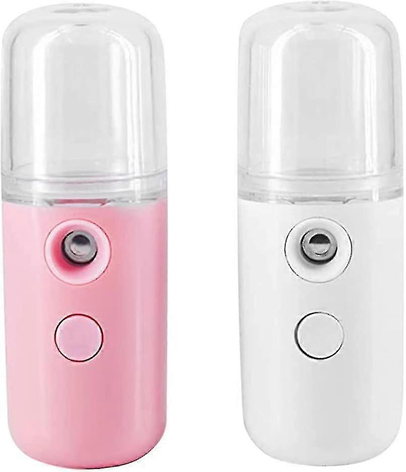 Nano Mist Sprayer Mini Facial Mist Steamer Moisturizing Usb Rechargeable Portable For Hydrating Face Carewhite Pink2pcs