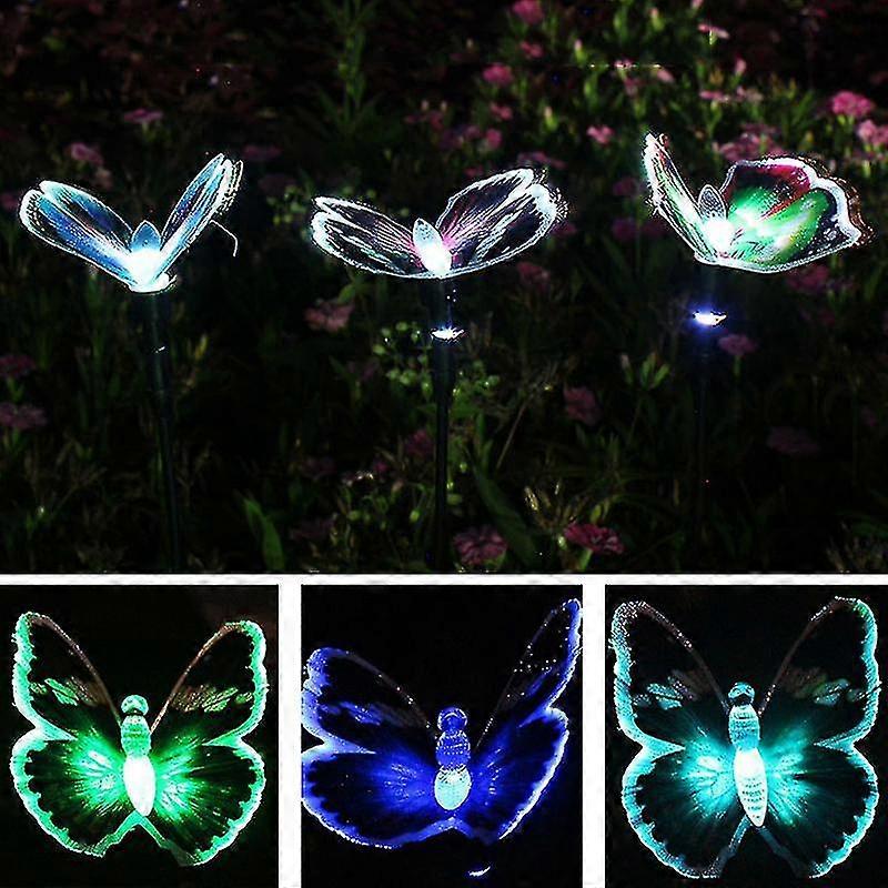 Solar Powered Butterfly Lawn Stake Lights Waterproof Decorative For Outdoor Garden