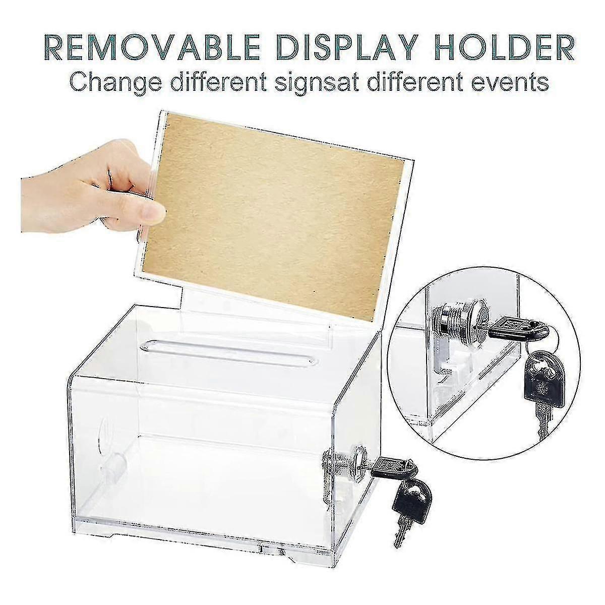 Scatola Per Donazioni In Acrilico Trasparente - Con Serratura E Fessura A5 - Foto 5