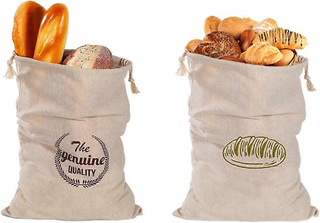 Natural Linen Bread Bags 2Pack Flax Linen for Homemade Bread Reusable Food Storage Bags Reusable Bread Bags