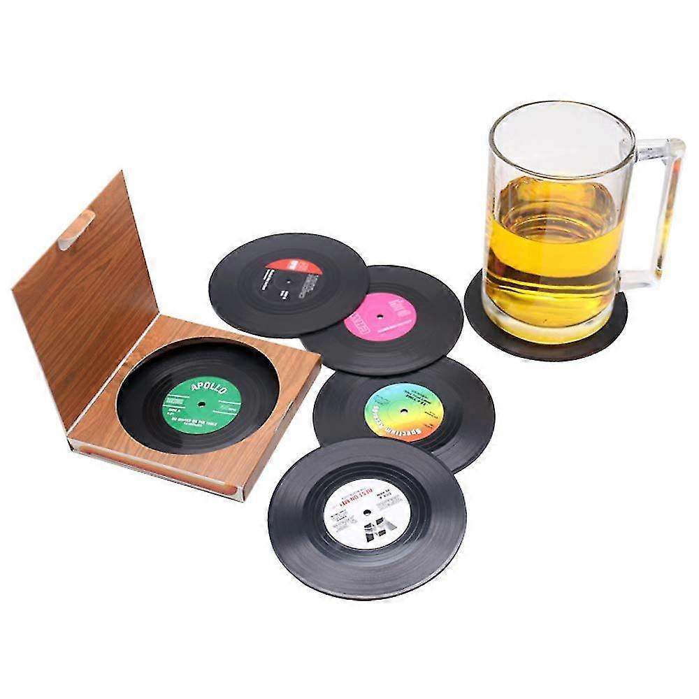 6 Pcs Black Cd Record Coasters