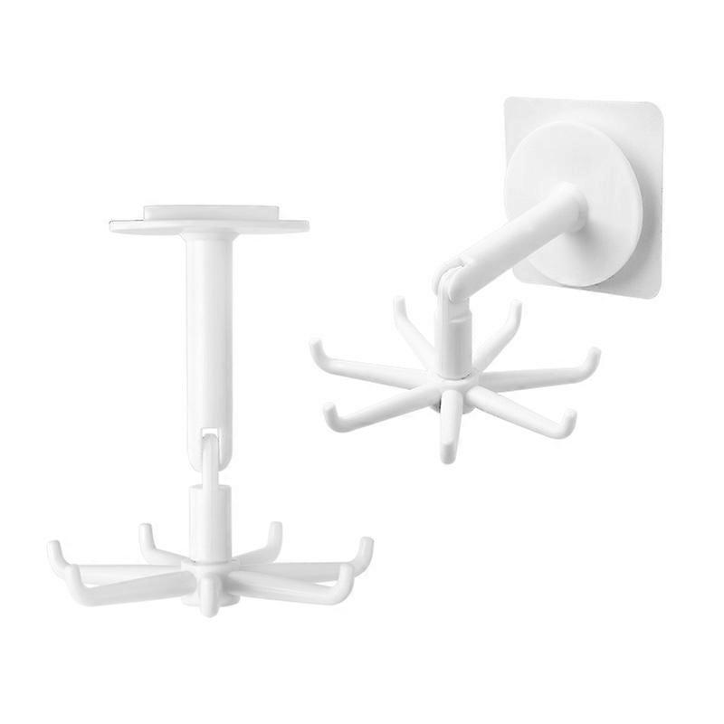 Multifunctional rotating 7-claw hook, 360-degree seamless hook for kitchen storage, no need to punch holes, white