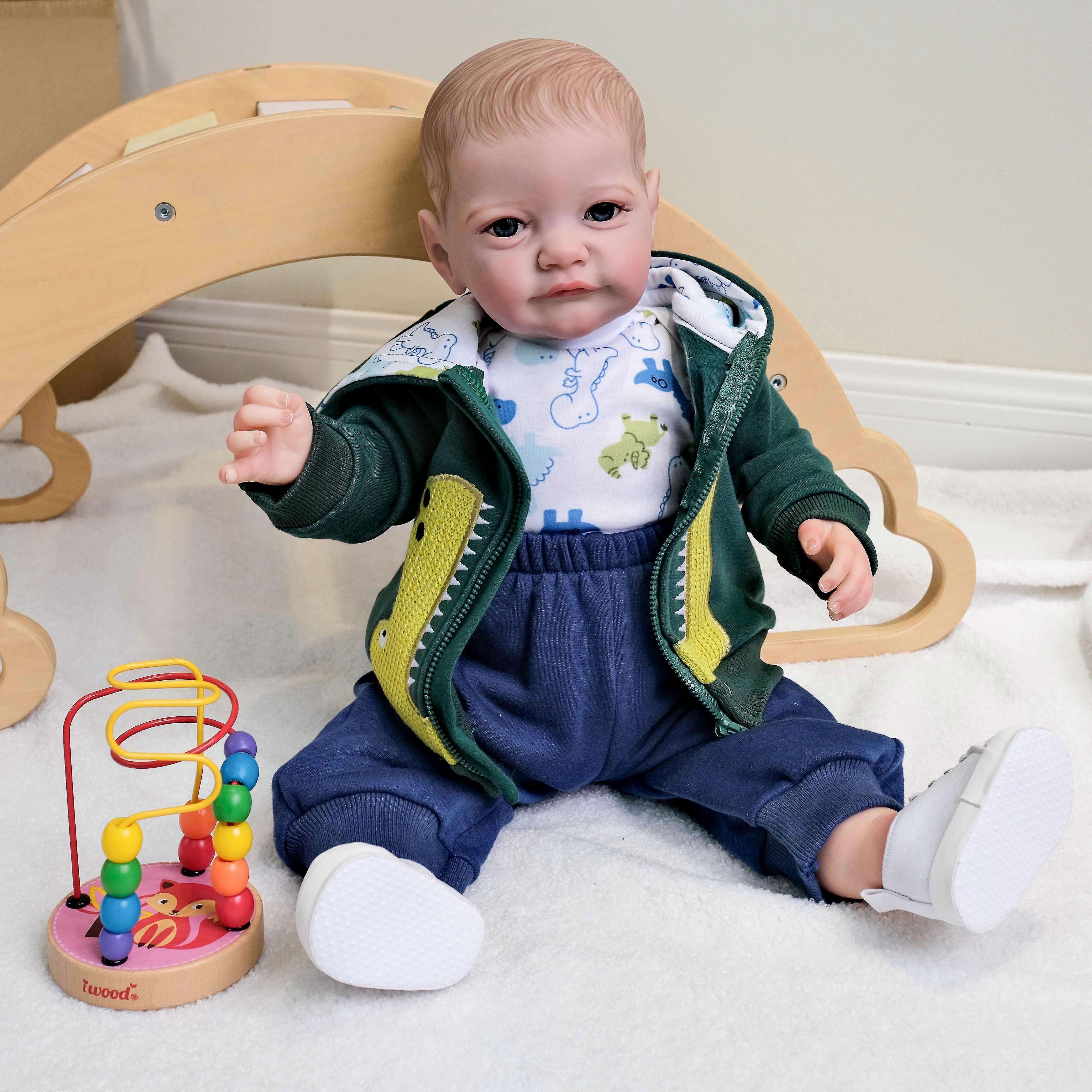 Npk 60cm soft body cuddly reborn tobiah boy doll lifelike soft touch genesis painted doll with visible veins