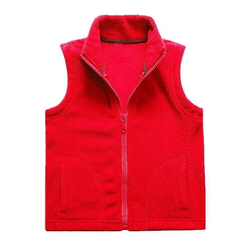 MIMIGO Boys Fleece Vest 100% Polyester Light Weight Zipper Pocket Solid Color Warm Coat red