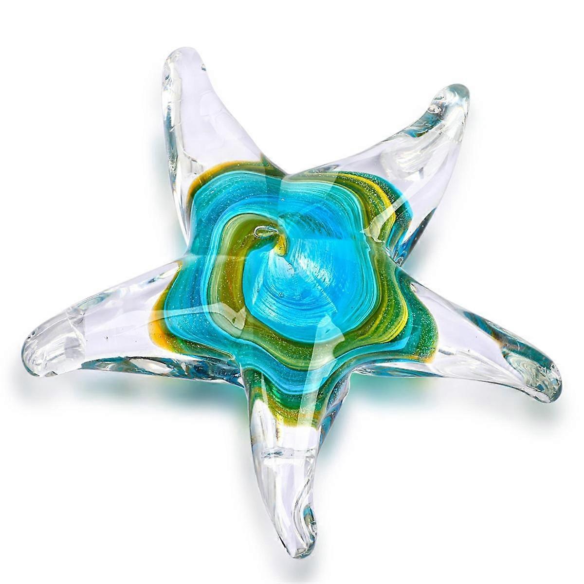 Crystal Handmade Glass Blown Table Decor, Starfish Figurine, Collectible Ornament,Clear and Green