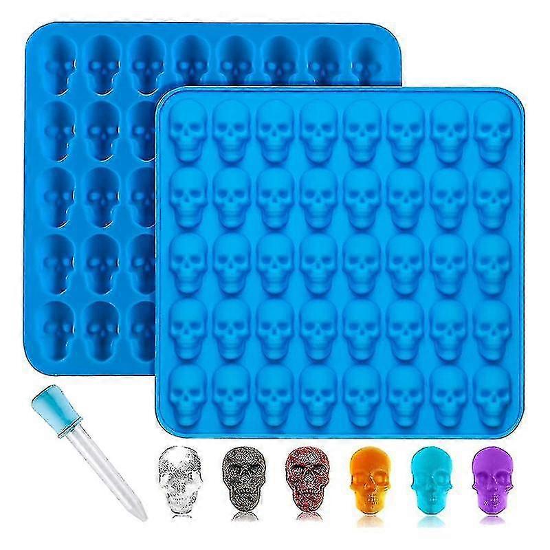 2pcs Gummy Skull Candy Molds Silicone,with 1 Droppers For Candy Blue