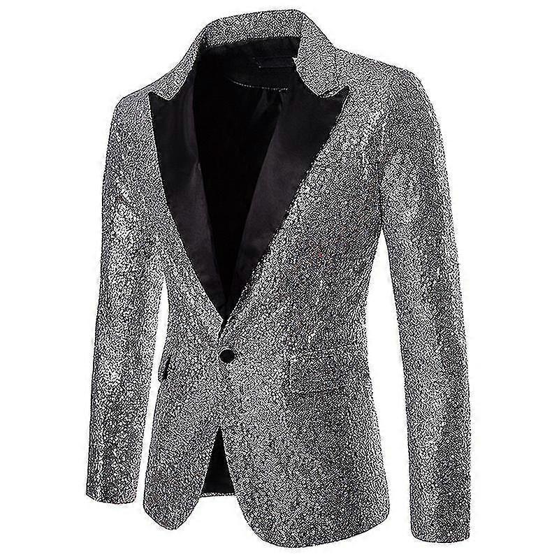 Men's Shiny Sequins Suit Jacket Blazer One Button Tuxedo For Party Banquet Prom-d