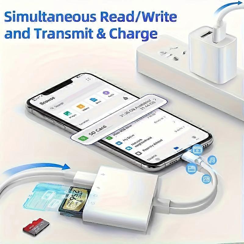 4-in-1 USBCSD TF memory card reader, Type-C charging SD card reader USB C with USB3.0 port and charging port, SD TF card adapter memory card reader