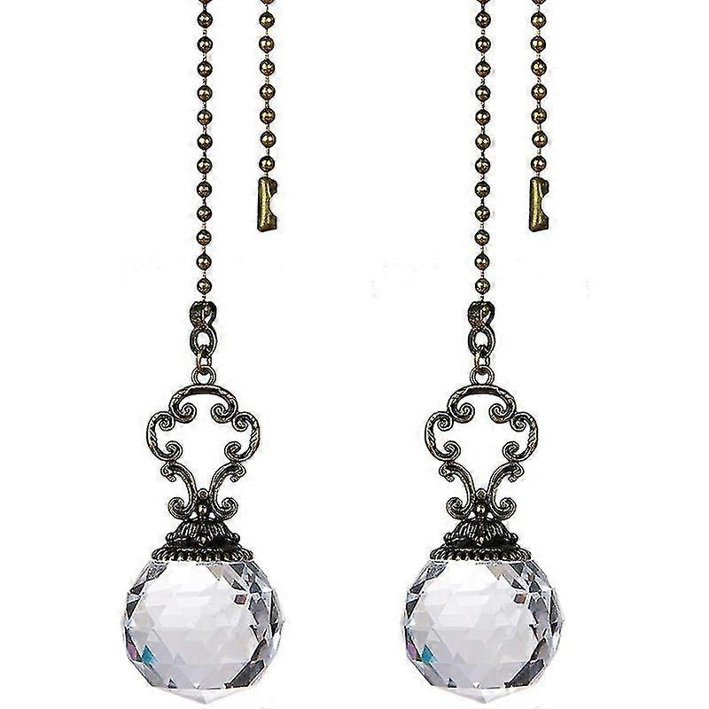 Set Of 2 Vintage-style Clear Fan Pull Ceiling Fan Chain Pulls Crystal Prism Ball