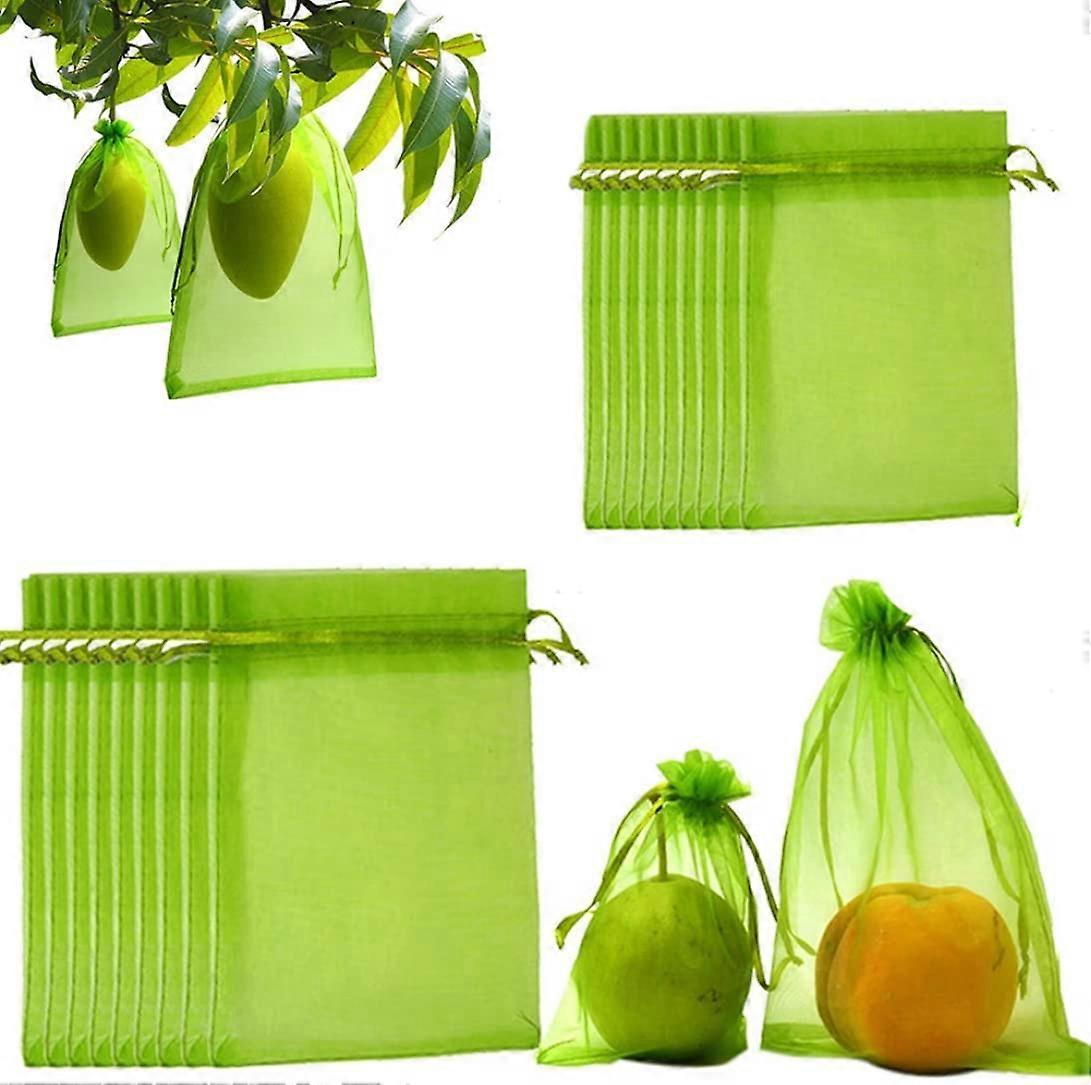 Garden Netting, Fruit Protection Netting Bag for Fruit Tree Mesh Bag Garden Barrier Bag with Drawstring Green 100PCS