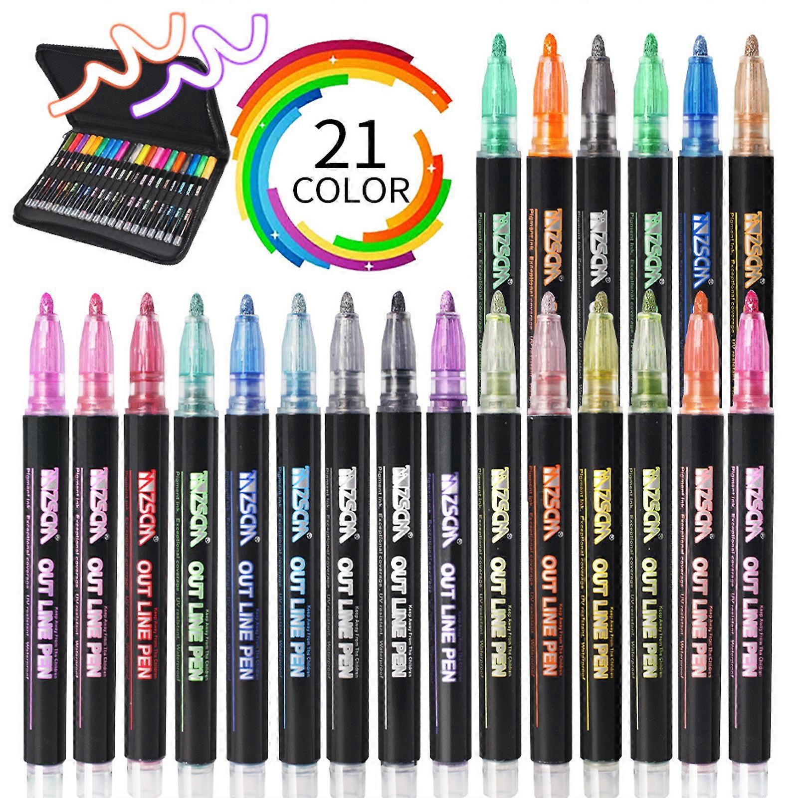 Double Line Outline Pen Metallfarbe Traum Flash Double Color Marker Fluoreszierender Stift