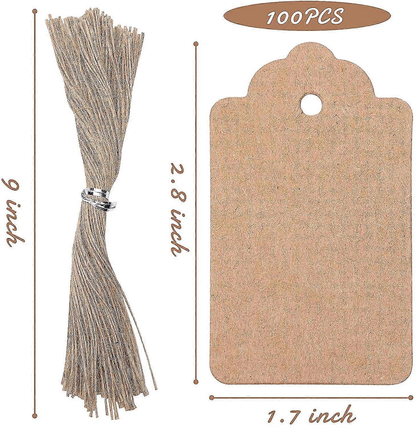 100pcs ετικέτες δώρων εγγράφου Κραφτ με τη χορδή, κενές ετικέτες τιμών ετικετών δώρων (καφετής)