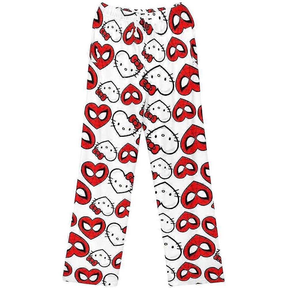 Women Girls Cartoon Pajamas Pants Cute Kitty Cat Spiderman Printed Nightwear Sleepwear Loungewear Pants