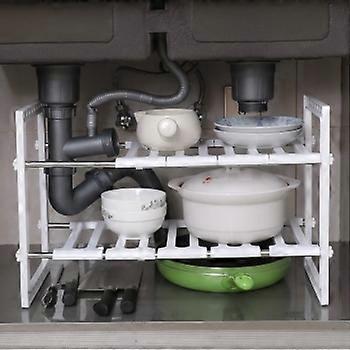 Retractable Bathroom Accessory Shelf Organiser Floor Type Adjustable Extendable Double Layer Dishes Storage Rack Under Sink Multifunction