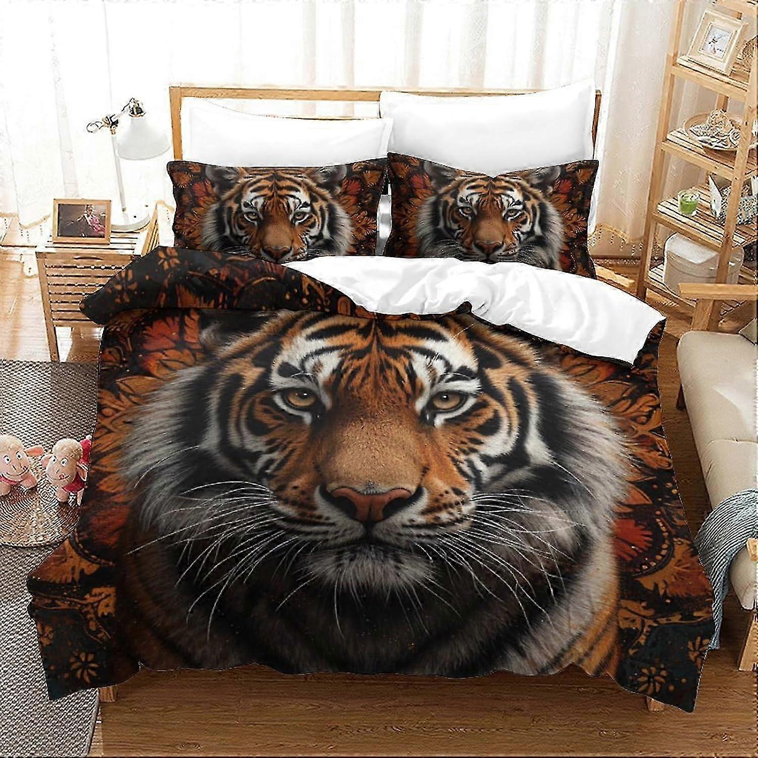 J1292 Lençóis 3D Impresso Conjunto de Capa de Edredom Tiger Comforter Com Fronhas Conjuntos de Capas de Cama para Casa com Zíper Invisível para Meninos Meninas Cama Adulta S