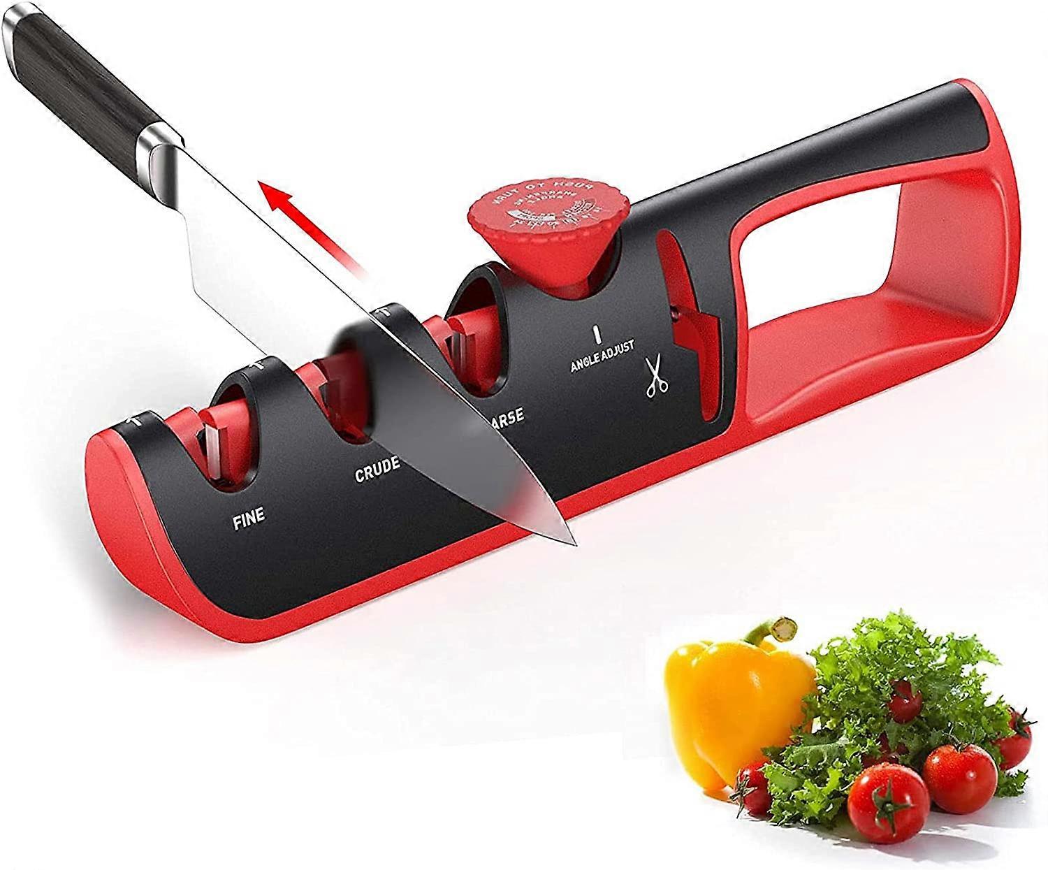 Knife Sharpener, Professional Knife Sharpener 4 in 1 Knife Sharpener Adjustable Sharpening Angle with Non-Slip Base, Knife Sharpener for Scissors and 