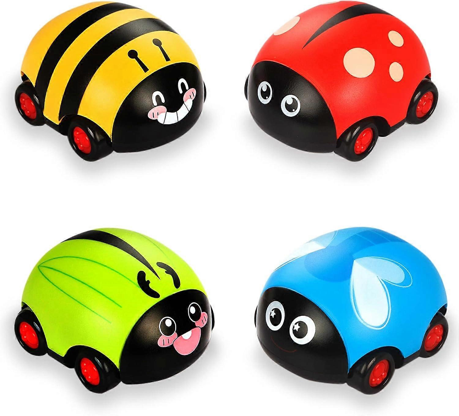 4 Pieces Animals Pull Back Cars Toys, Insect Shape Friction Powered Push and Go Back and Forth Vehicle, Mini Desk Crawling Car Toys Party Favors for B