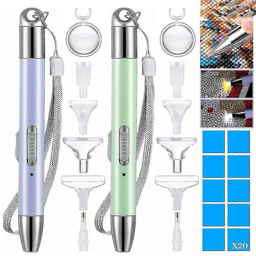 2pcs 5D الماس اللوحة القلم الماس أداة اللوحة LED نقطة حفر الملحقات