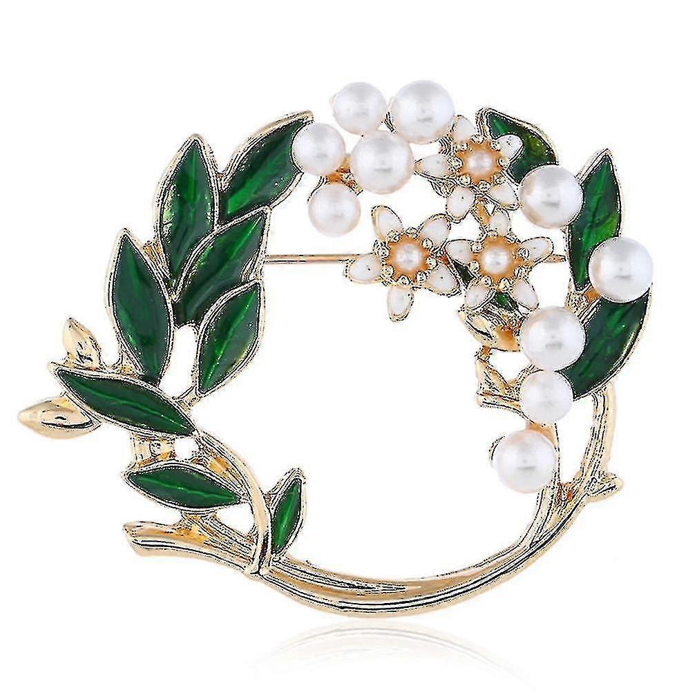 HMWY-ブローチピンガーランドグリーンリーフコサージュパールスカーフクリップレディースブローチ