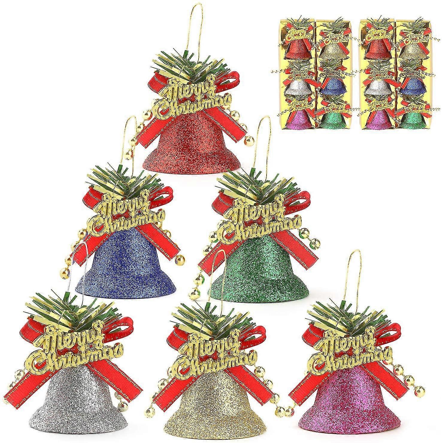 12 stycken dekorativa julklockor, julgransdekorationsklocka, färgglada klockor, till jul