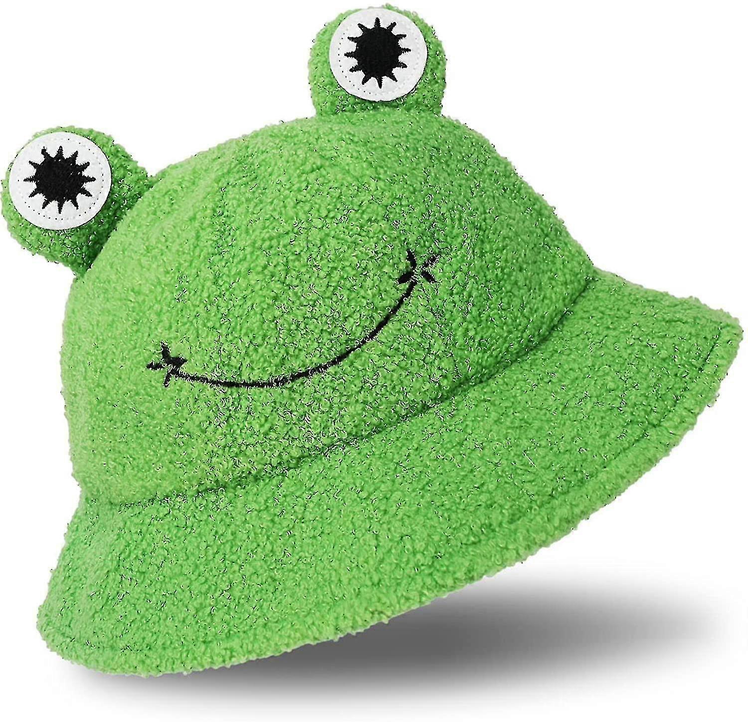 Plush Frog Hat Cute Green Packable Bucket Hat Autumn Winter Keep Warm Funny