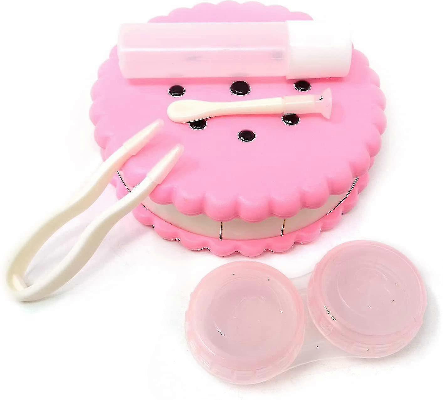Cookie Shaped Contact Lens Case Travel Contact Lens Box With Mirror (pink)(1pcs)