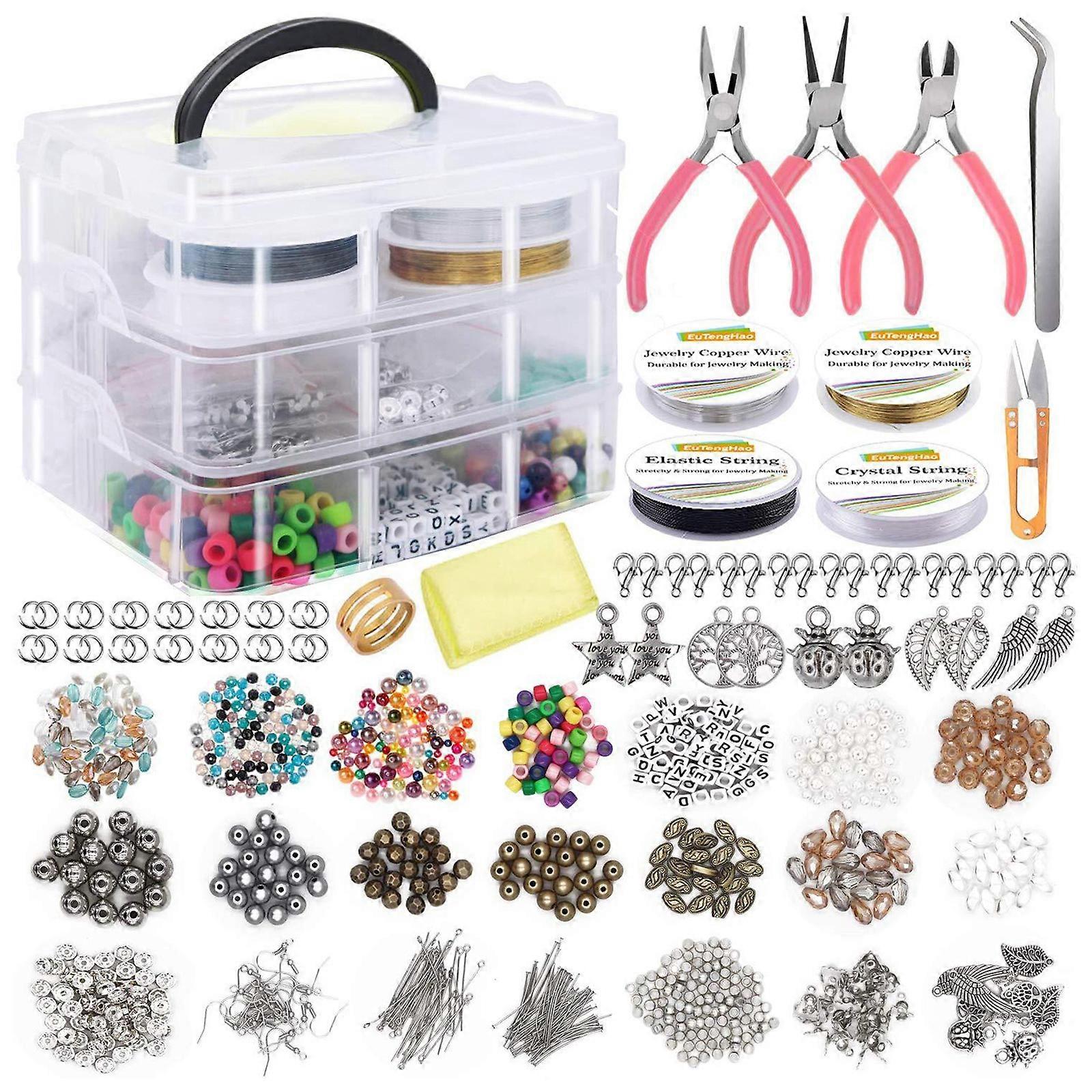 قلادة سوار أقراط DIY مجوهرات صنع اللوازم كيت مع متنوعة الخرز سحر النتائج سلك الحبل كماشة