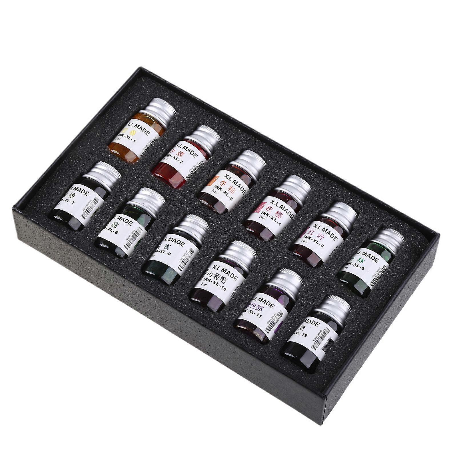  12 ألوان الخط القلم الحبر 12 كوكبة الحبر الذهب مسحوق الزجاج تراجع القلم الأحبار حبر حبر حبر القلم كتابة التوقيع