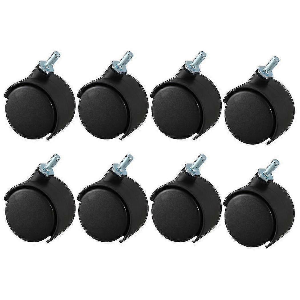 8pcs 6mm Threaded Stem 40mm Dual Wheel Rotatable Caster Black