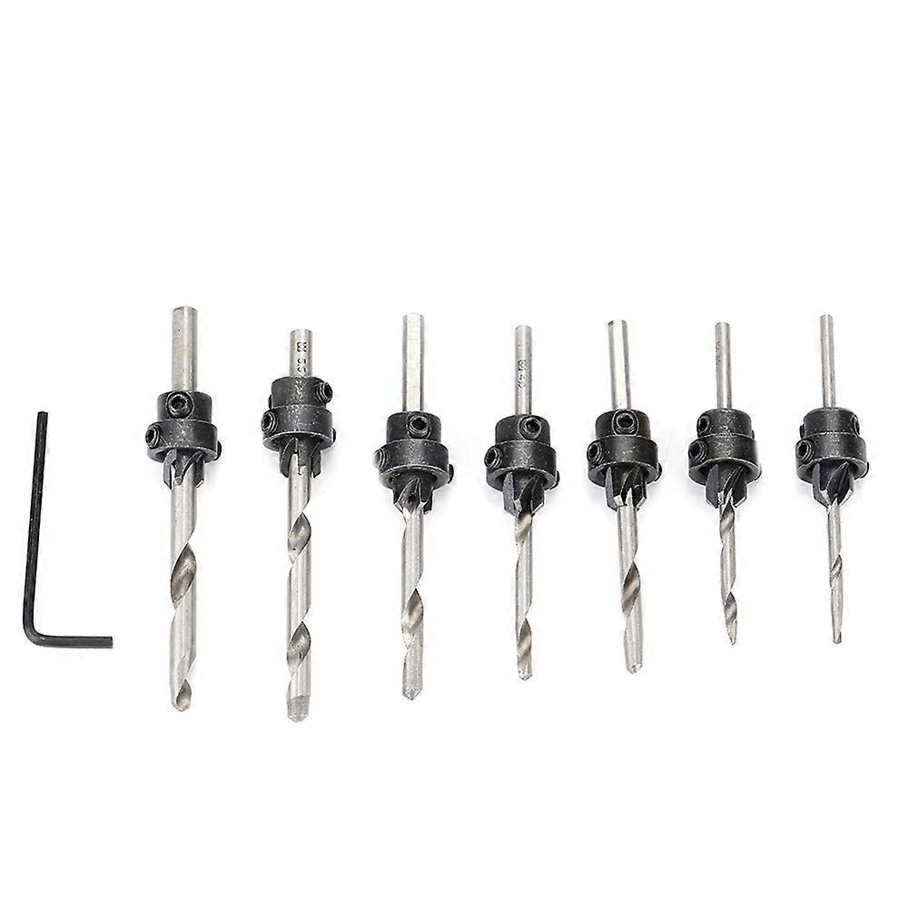 7pcs Drilled Taper & Countersink Bits Set with Stop Collars and Hex Key Woodworking Screw Tool