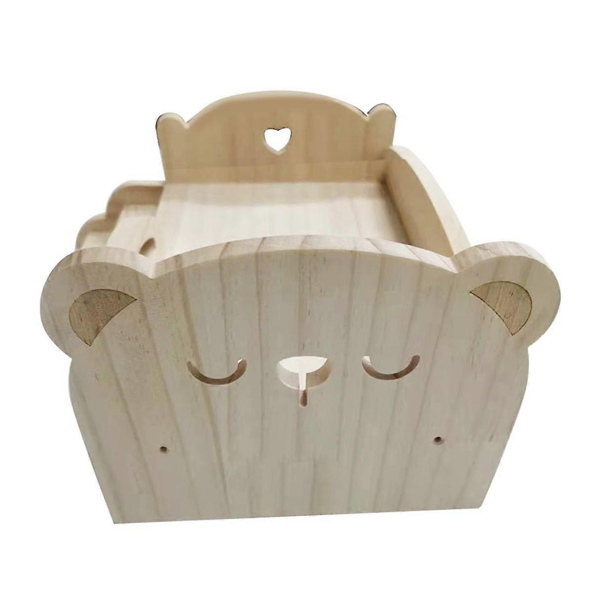 Lit de jeu en bois pour poupées Lit en bois universel Poupée en bois Mini lit de jeu bricolage pour poupées Cadeau de jour des enfants (petit lion)