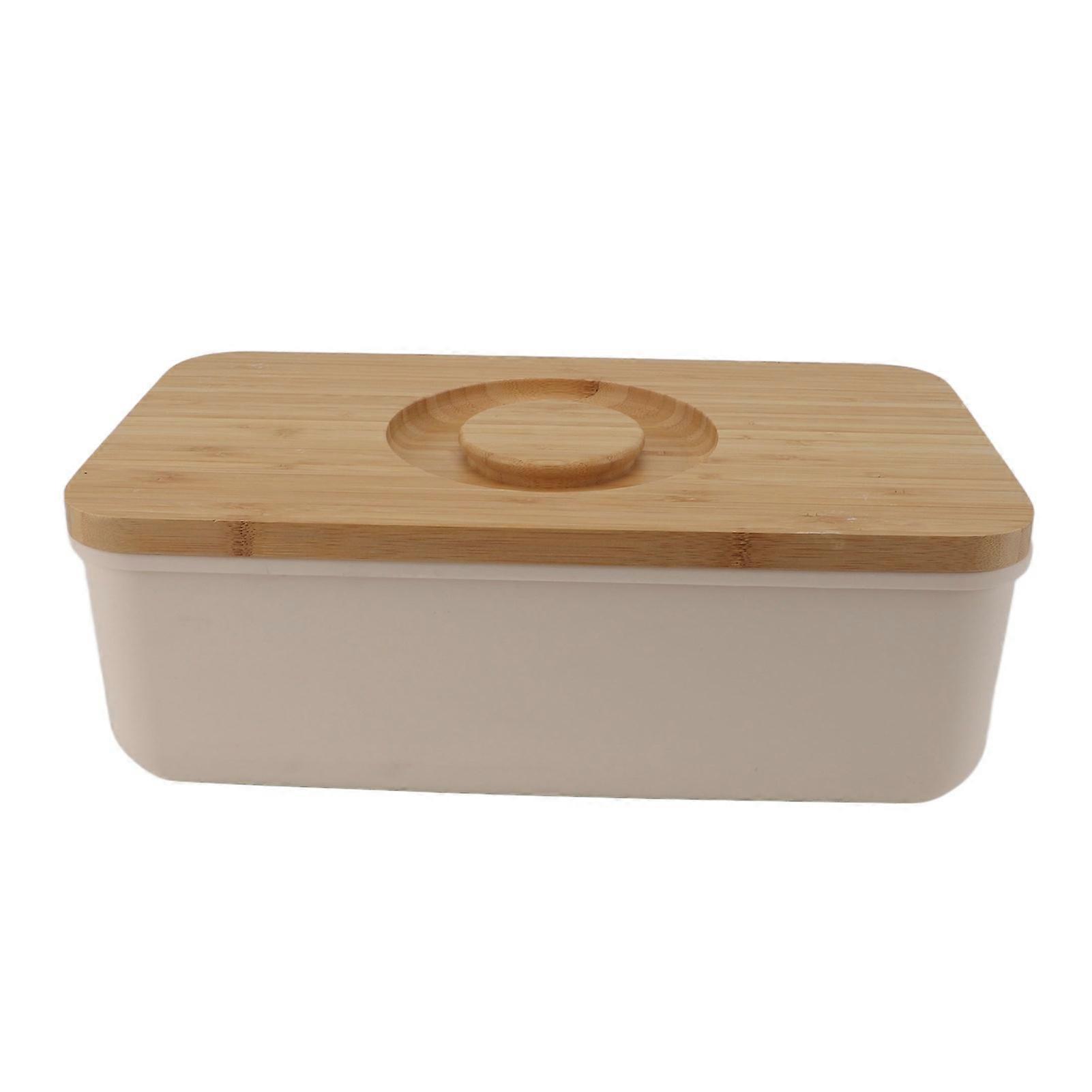 Butter Dish Wooden Lid Large Capacity Bread Storage Beige