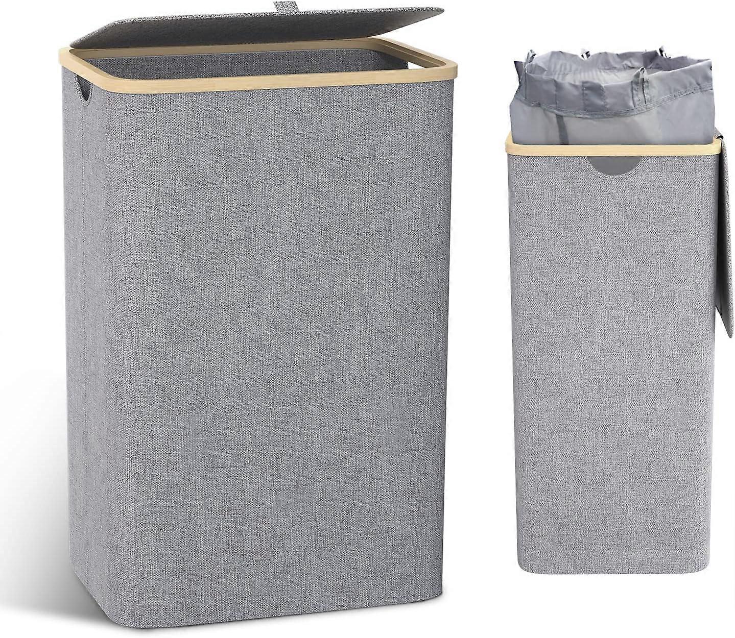 Large Laundry Basket with Lid and Bamboo Handles (100L)