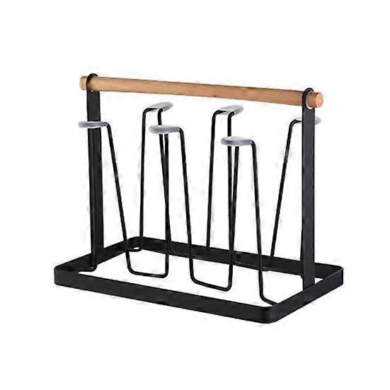 Cup Holder Drying Rack Stand Metal Drainer Organizer with Wood Handle for Mugs Glasses Bottles Non-Slip 6 Cup Holder for Home Office Cafe Bar