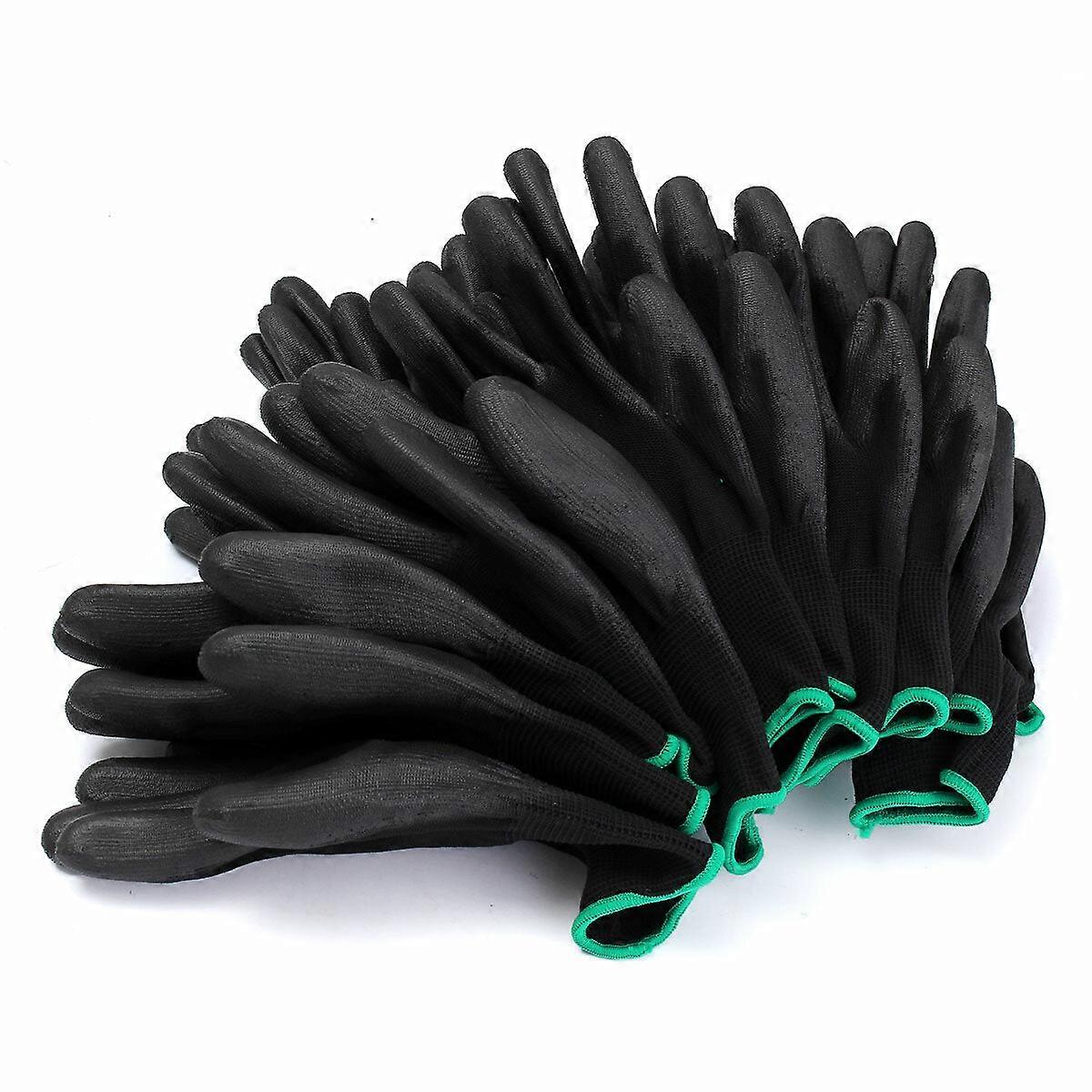 12 Pairs Black Pu Safety Work Gloves - Palm Coated, S/m/l Sizes Available