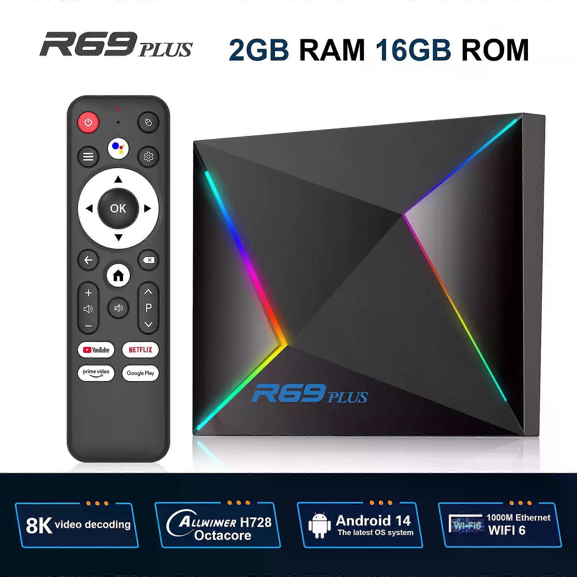 Global Version R69 Plus Android14 TV box Allwinner H728 chip octa-core Wifi6 1000M Lan Bluetooth5 8K video decoding Chromecast