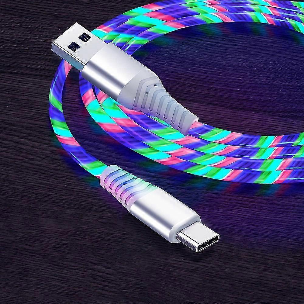 1m Glowing 3a Fast Charging Type-cle Flowing Streamer Led Data Transfer Usb Style A Multicolor