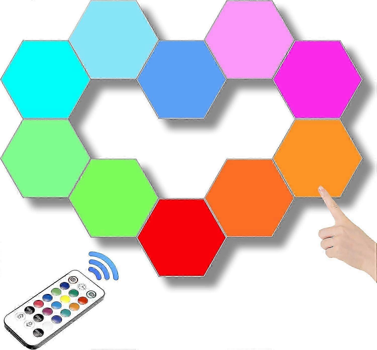 Remote Control Hexagon Wall Light,Smart Wall-Mounted Touch-Sensitive DIY Geometric Colorful Light