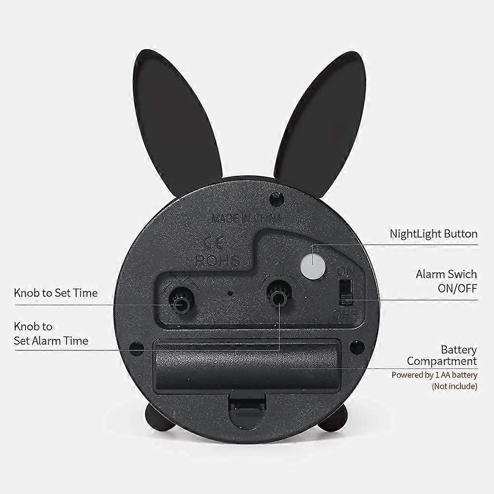 Silent Non -Ticking Analog Cute Alarm Clock For Kids, Easy Set And Backlight On Demand, Beep Sounds, Gentle Wake(Black, Small)