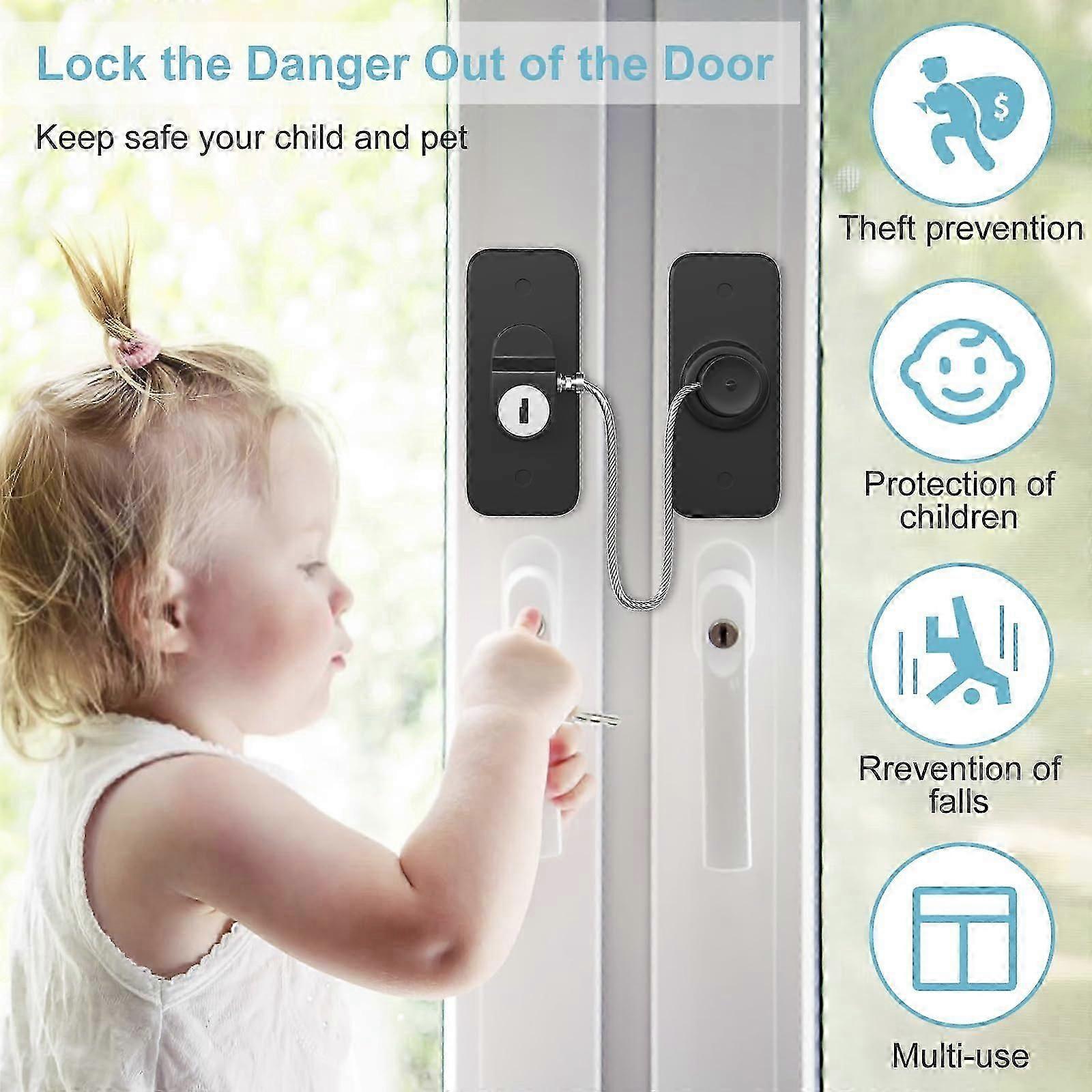 Window Safety Lock 2 Packs Versatile Window Restrictor Self Adhesive for UPVC No Drilling Window Locks, Refrigerator Lock with Key Child Pet Child Sa