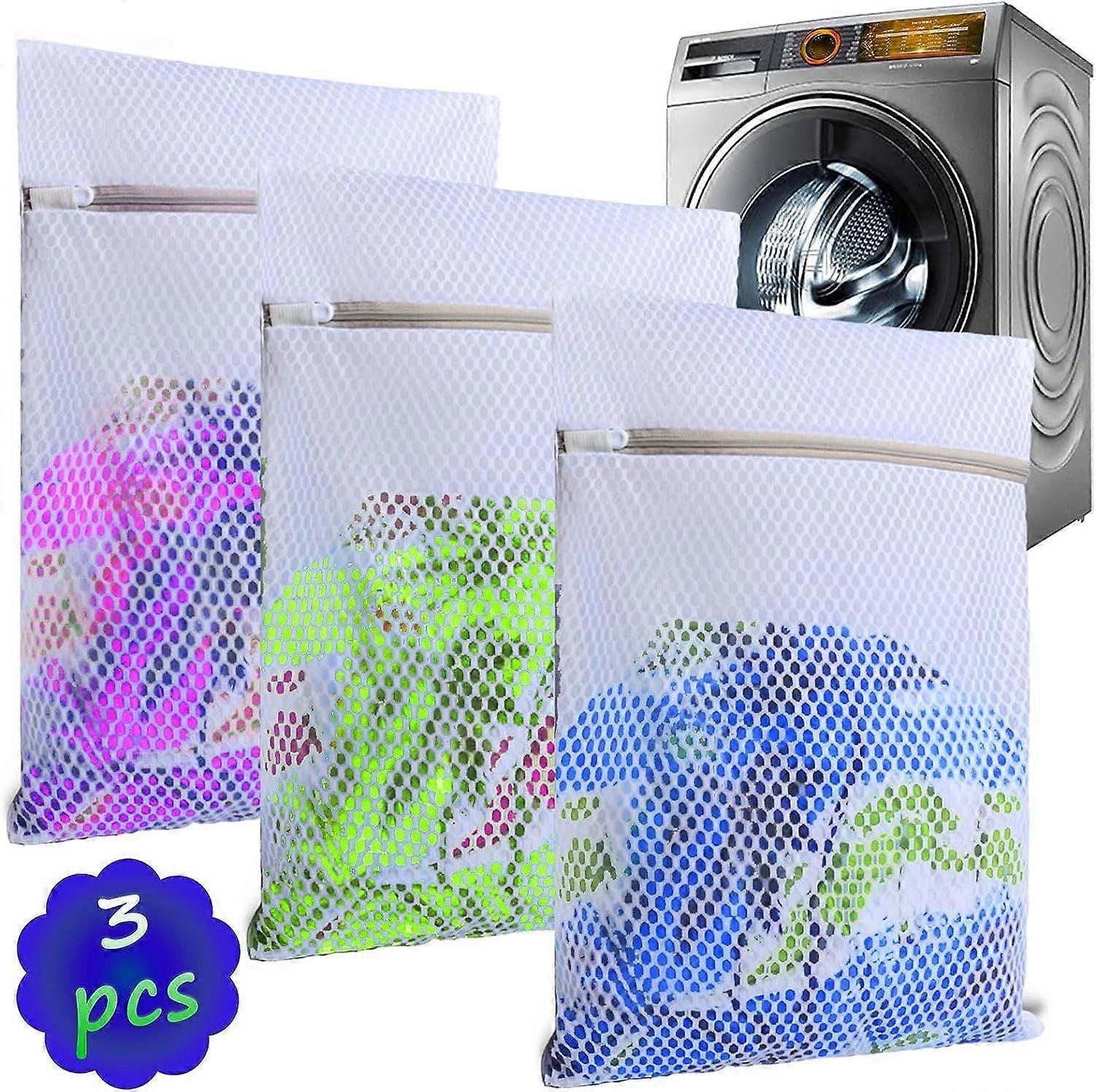 3-Pack Mesh Laundry Bags for Washing Machine - Ideal for Delicates, Lingerie, Bras, and Shoes - Durable, Breathable, and Zippered Wash Bag for Travel 